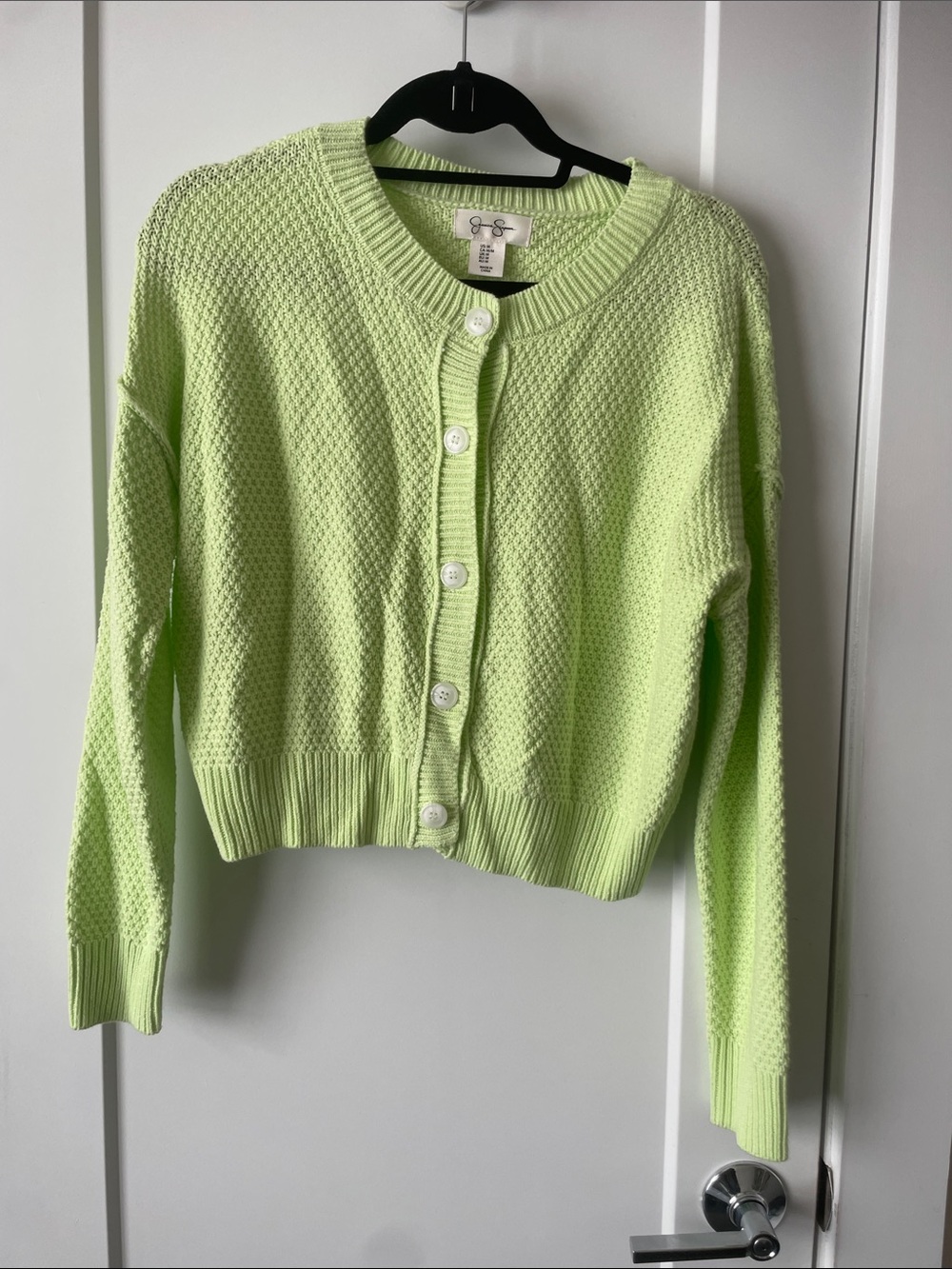 Jessica Simpson Lime Green Cropped Button Cardigan